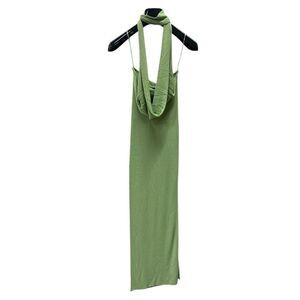 New Aya Muse Edo Halterneck Draped Maxi Dress M Light Green